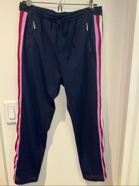 Rebecca Minkoff Navy Track Joggers with Pink & Red Side Stripes